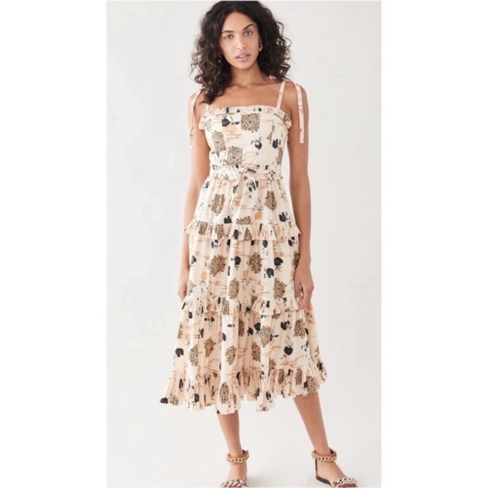 ULLA JOHNSON Midi Lune Floral Sleeveless Dress Sz 2